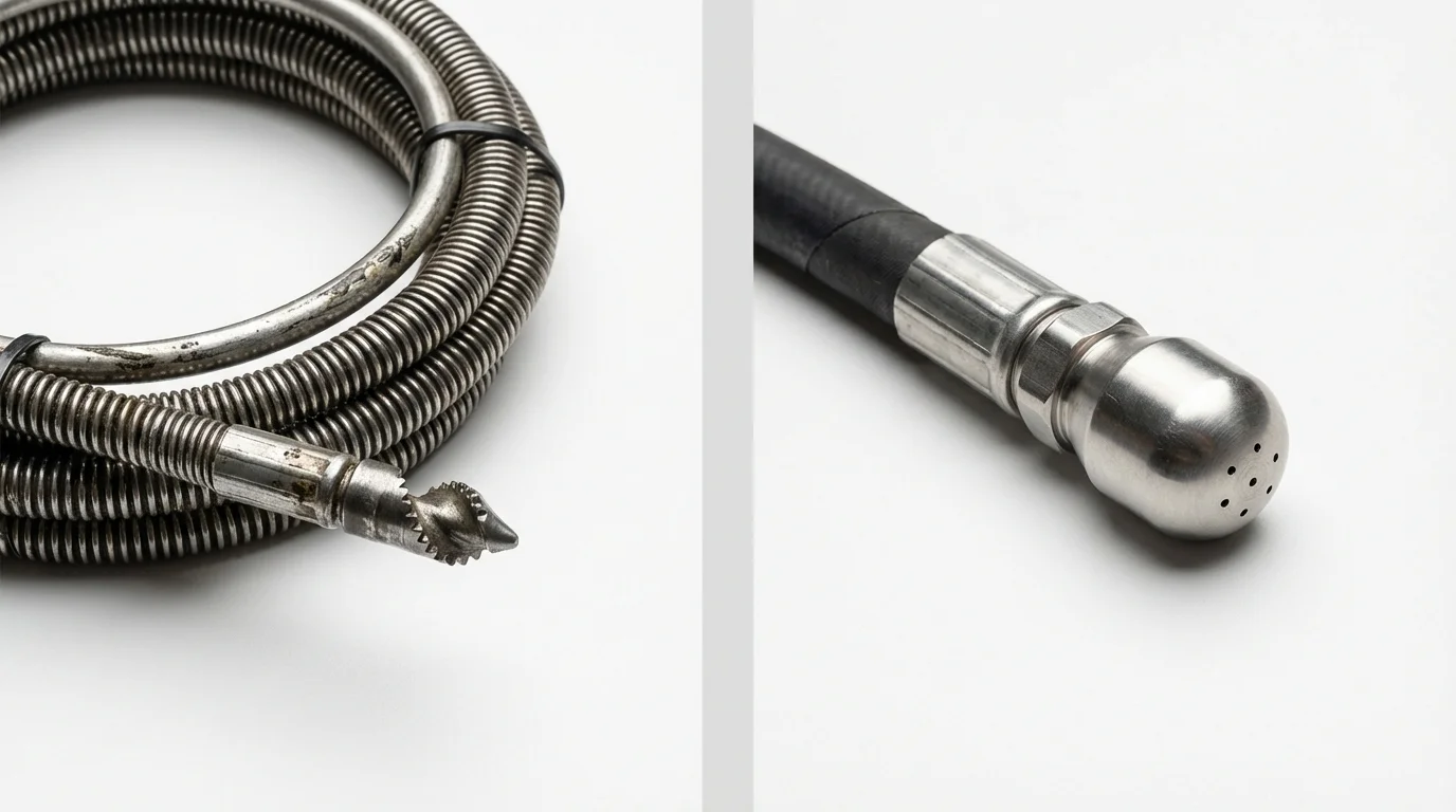 Drain snake cable and hydro jetting nozzle used for drain cleaning in Sabattus, ME