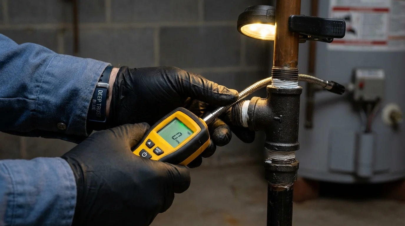 Gas leak detection with electronic sniffer by Johns Plumbing LLC in Sabattus