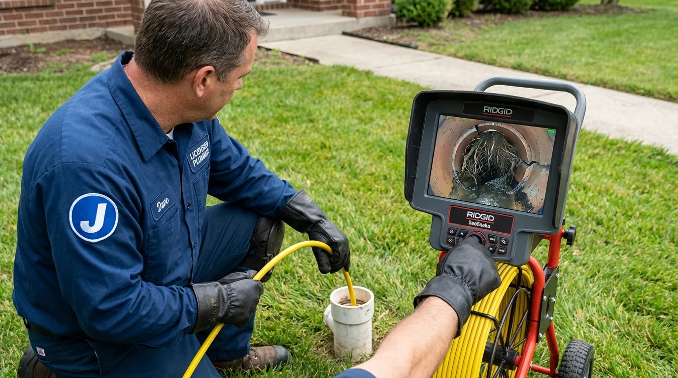 Sewer camera inspection being performed by Johns Plumbing LLC in Sabattus